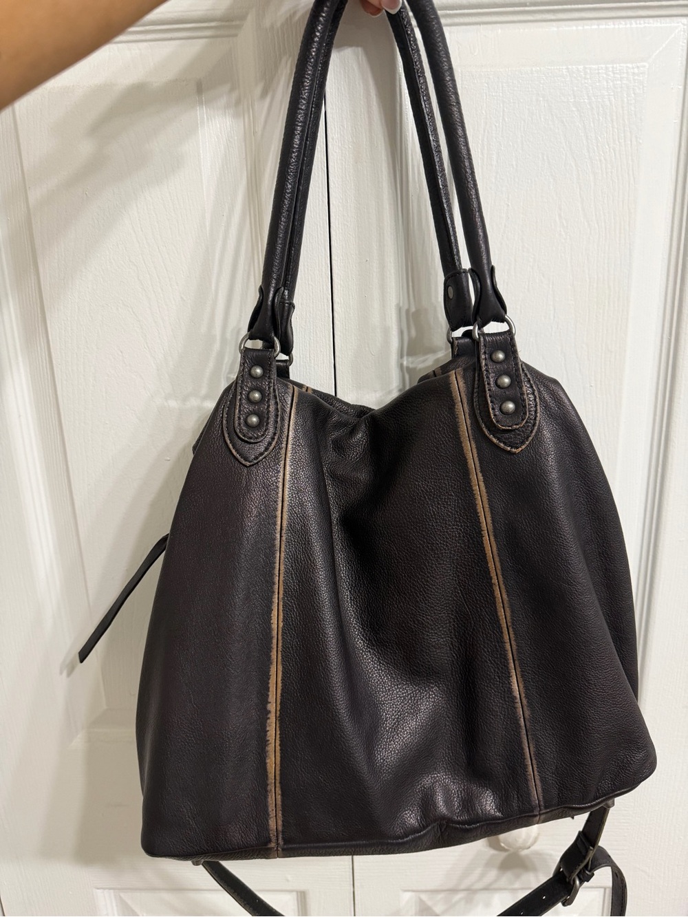 Free People Distressed Black Leather Hobo Shoulder Bag - Picture 3 of 6